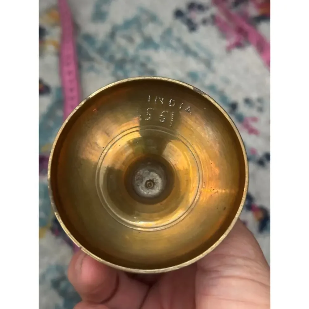 Vintage Solid Brass India Etched Diamond Cut Floral Vase